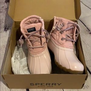 Pink quilted sperry boots